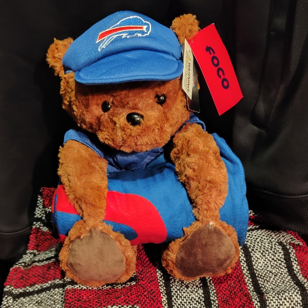Buffalo Bills Throw Blanket With Plush Bear.